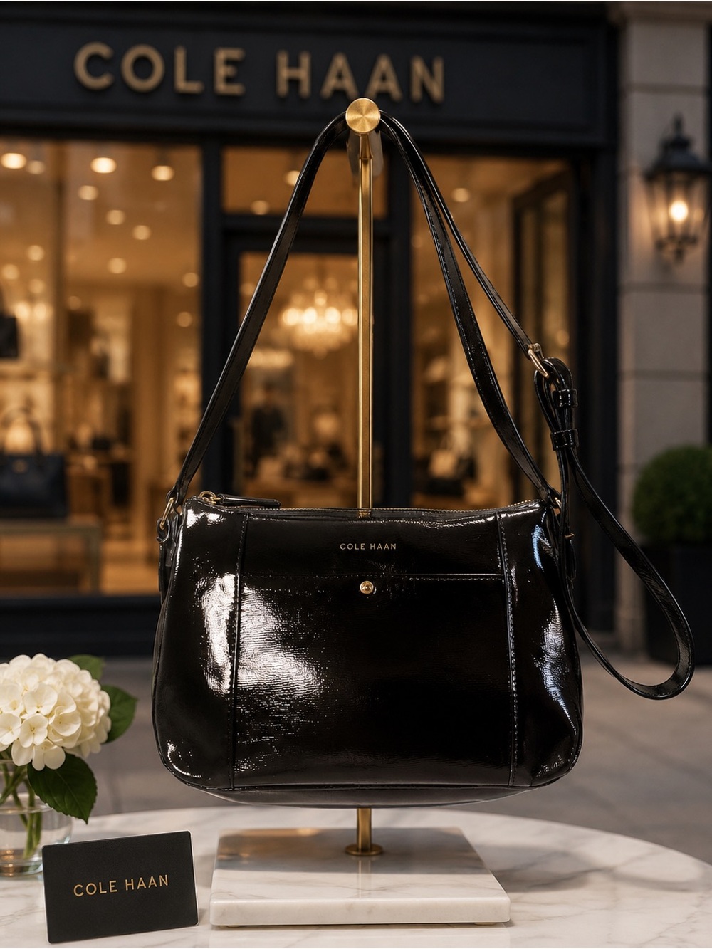 Cole Haan Black Patent Leather Shoulder Crossbody Bag